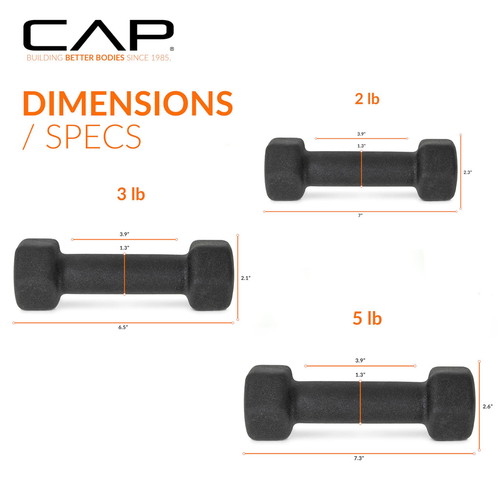 CAP Barbell 56 LB Set of Neoprene Dumbbells with Rack Black | 2, 3, 5, 8, 10 LB pairs