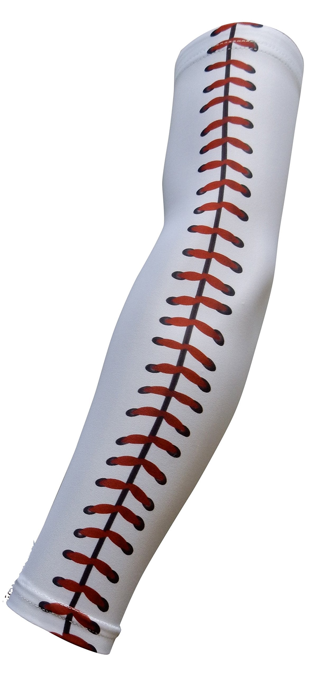 New! Moisture Wicking Compression Arm Sleeve (White Baseball Stitches, Large)