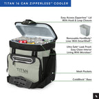 Titan by Arctic Zone 16 Can Zipperless Soft Cooler with HardBody Liner, Seagrass