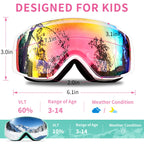 Freela 2 Pack Kids Ski Goggles 4-6 10-12 8-12 6-14, Pink&Green Skiing Snowboarding Snowmobile Winter Snow Glasses, Anti Fog UV P
