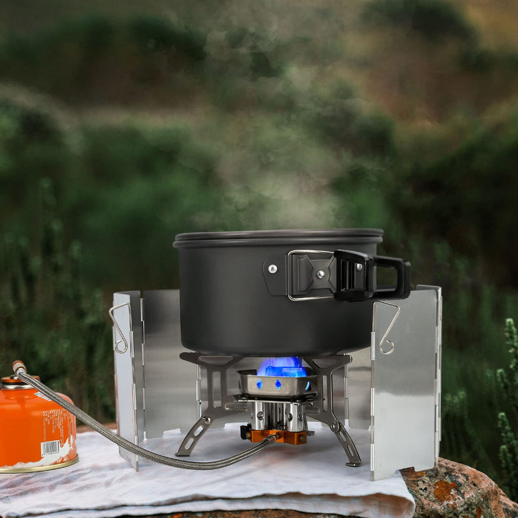 Odoland 6800W Windproof Camp Stove Camping Gas Stove With Fuel Canister Adapter, Piezo Ignition, Carry Case, Portable Collapsibl