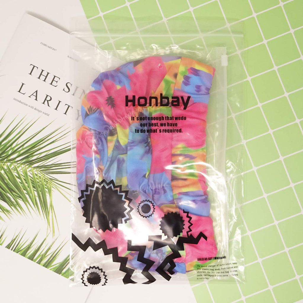 Honbay Pleated Swimming Cap Long Hair Swim Cap Bathing Cap, Non-Waterproof (Pink Blue)