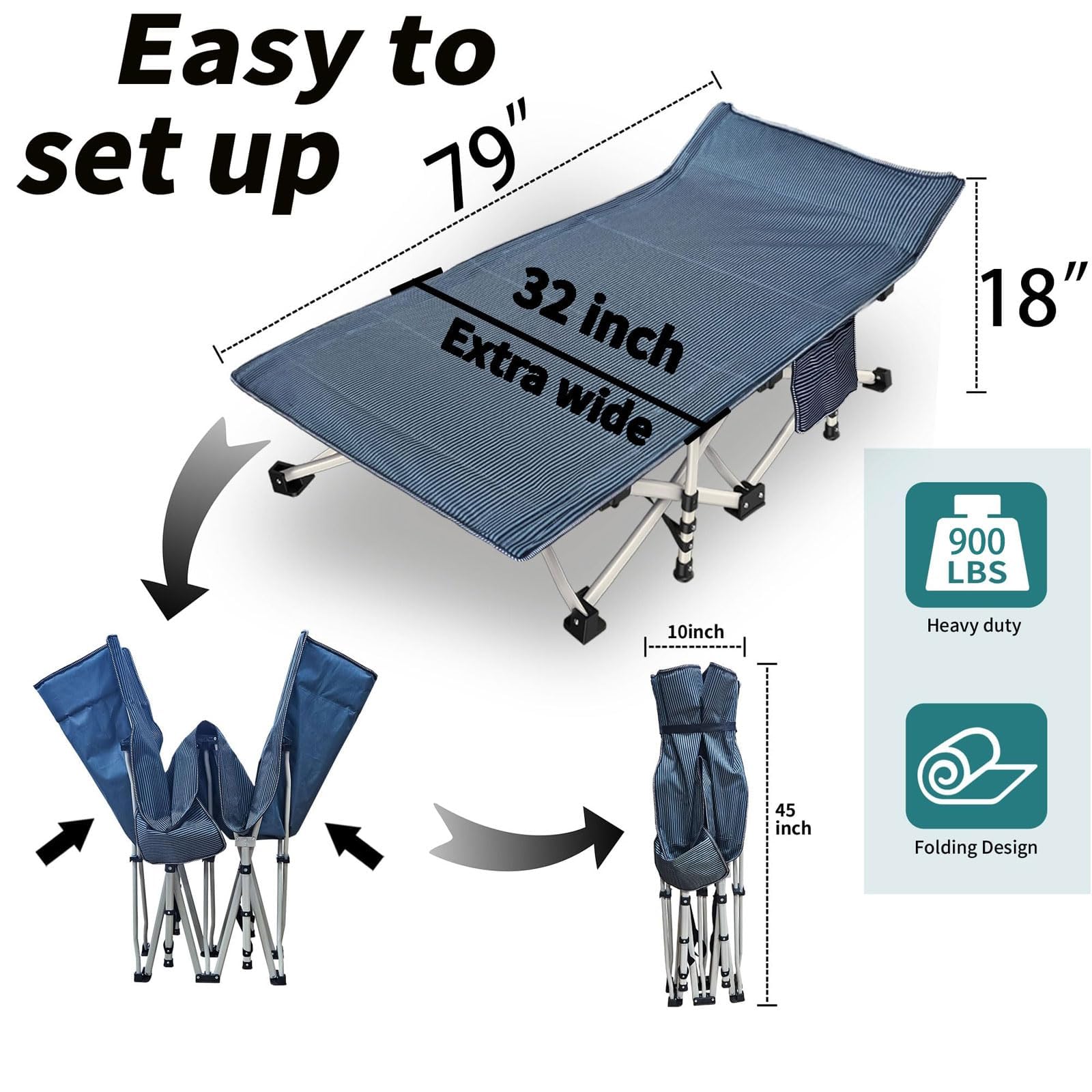 Colmerd 2 Pack Extra Large Cot 79 L X 32 W X 18 H Camping Cot With Comfortable Mattress Xxl Sleeping Cots For Adults 2 Person Ca