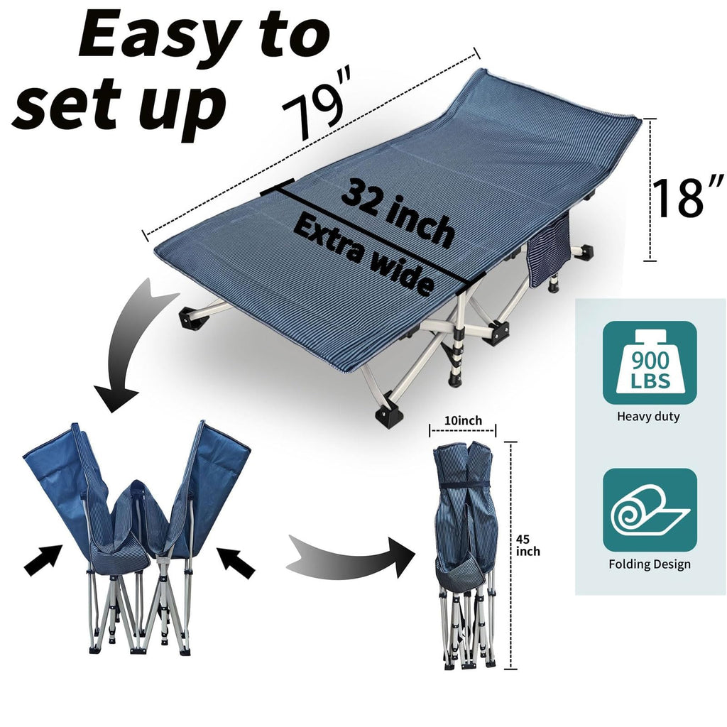 Colmerd 2 Pack Extra Wide Cot Xxl Sleeping Cots For Adults 79 L X 32 W X 18 H Camping Cot With Comfortable Mattress Camping Cots