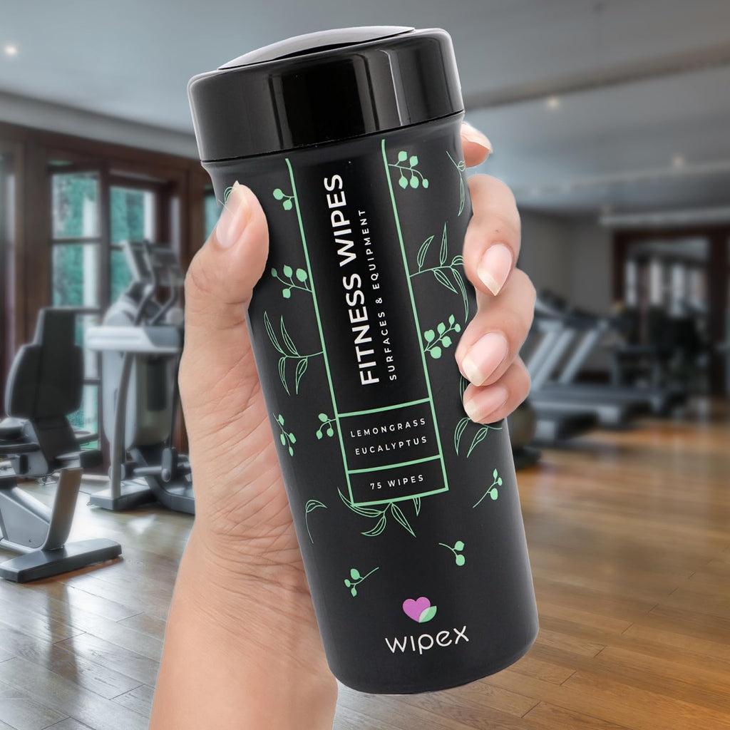 Wipex Natural Wipes For Fitness In Lemongrass & Eucalyptus, Gyms, Yoga, Peloton Cycles, Treadmills And Home, 75 Wipes Per Canist