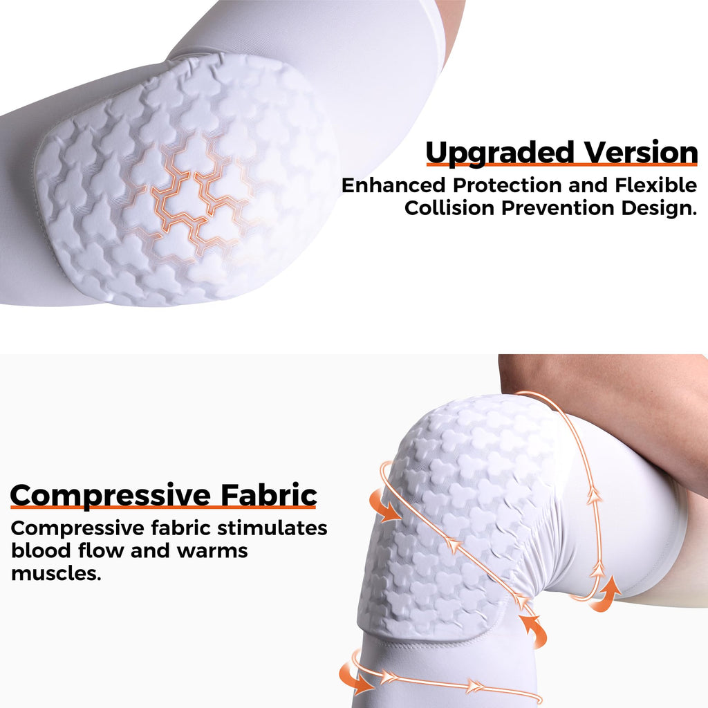Coolomg Basketball Knee Pads Compression Leg Sleeves For Volleyball Football Weightlifting White L
