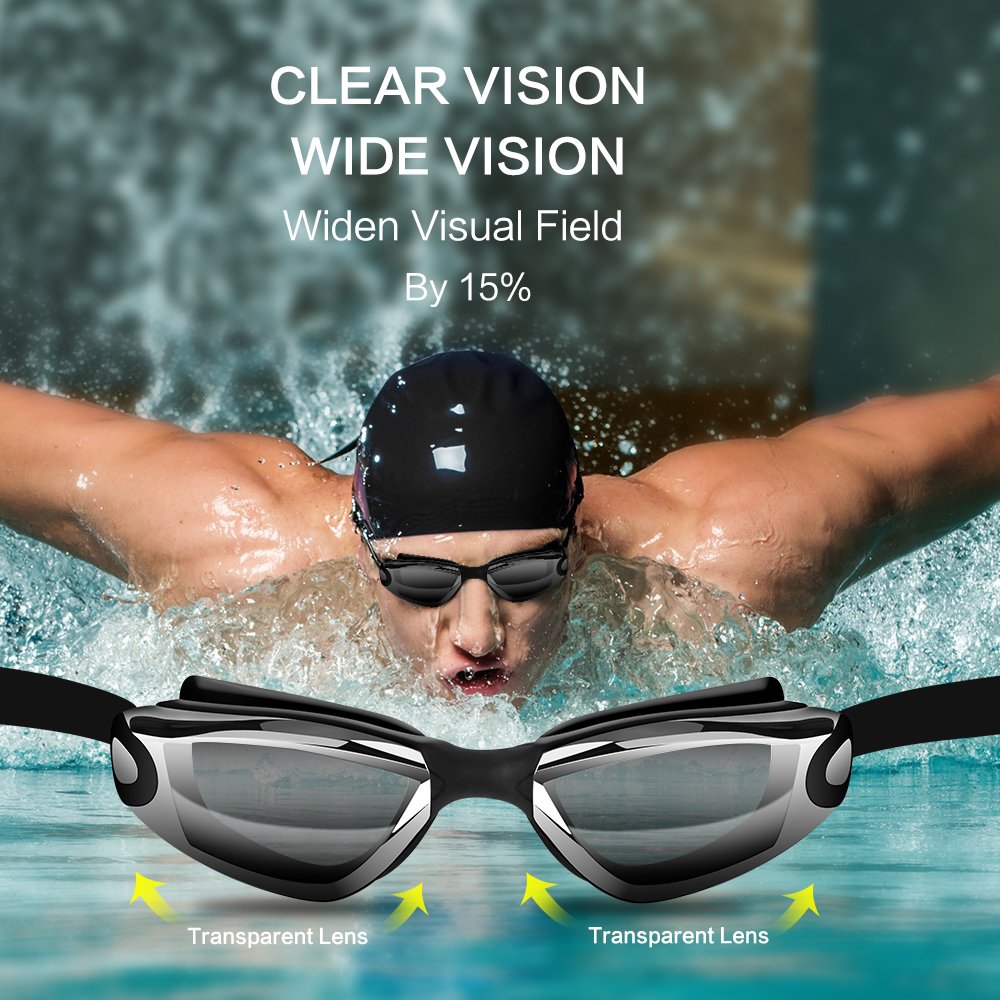 Swim Goggles Swimming Goggles No Leaking With Nose Clip, Earplugs And Case