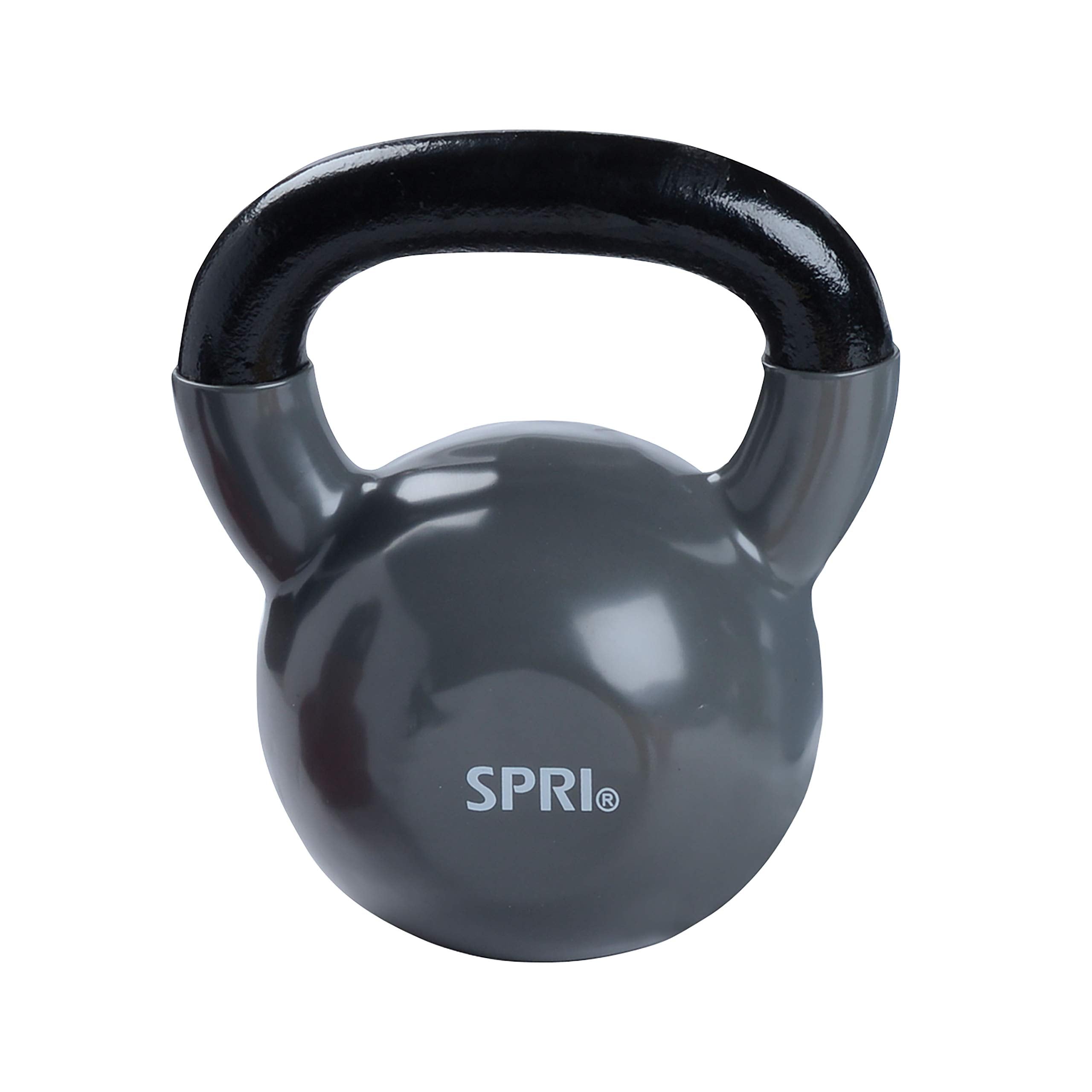 SPRI Kettlebell Weights Deluxe Cast Iron Vinyl Coated Comfort Grip Wide Handle Color Coded Kettlebell Weight Set (Grey, 40-Pound