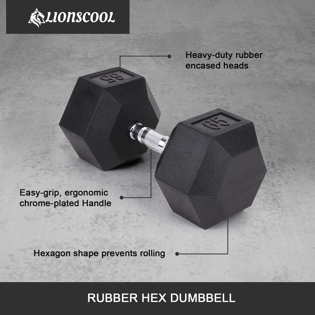 Lionscool Hex Dumbbell (65Lb Single) Black