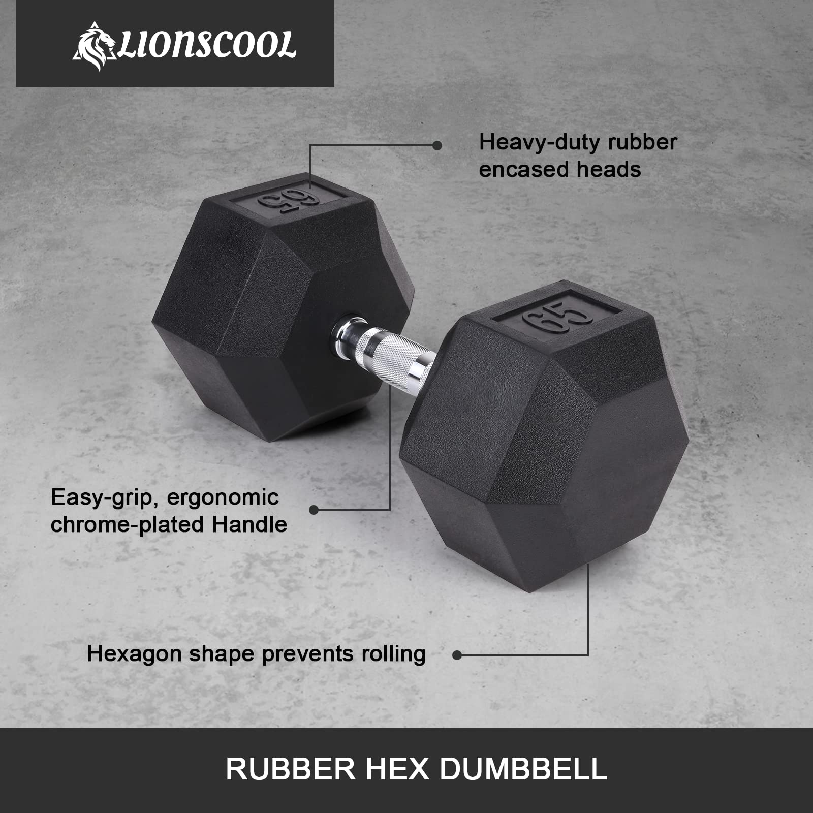 Lionscool Hex Dumbbell (65Lb Single) Black