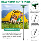 Eurmax Usa Galvanized Non-Rust Camping Family Tent Pop Up Tent Stakes Ice Tools Heavy Duty 10Pc-Pack, With 4X10Ft Ropes & 1 Gree