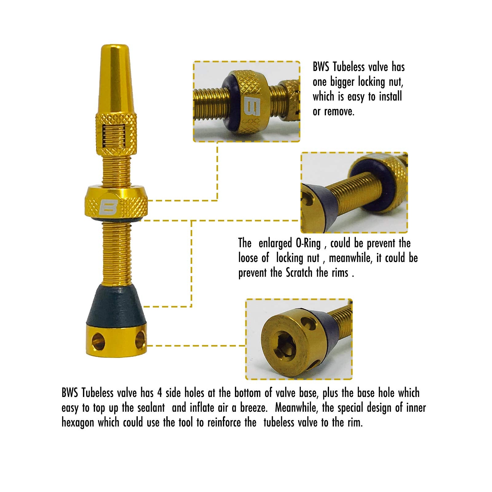 Bwshlf Gloden Tubeless Presta Valve Stem 40Mm  44Mm, Super Light Alloy Presta Valve Stem Kit With Valve Core Remover Tool And Va