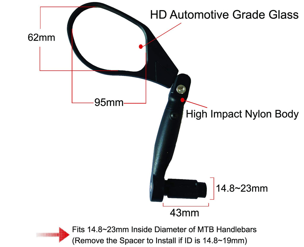 Hafny New Handlebar Bike Mirror, Hd,Blast-Resistant, Glass Lens, Reflector (Hf-M903Ls-Fr05 (Bar End Fitting Left Side, Silver Gl