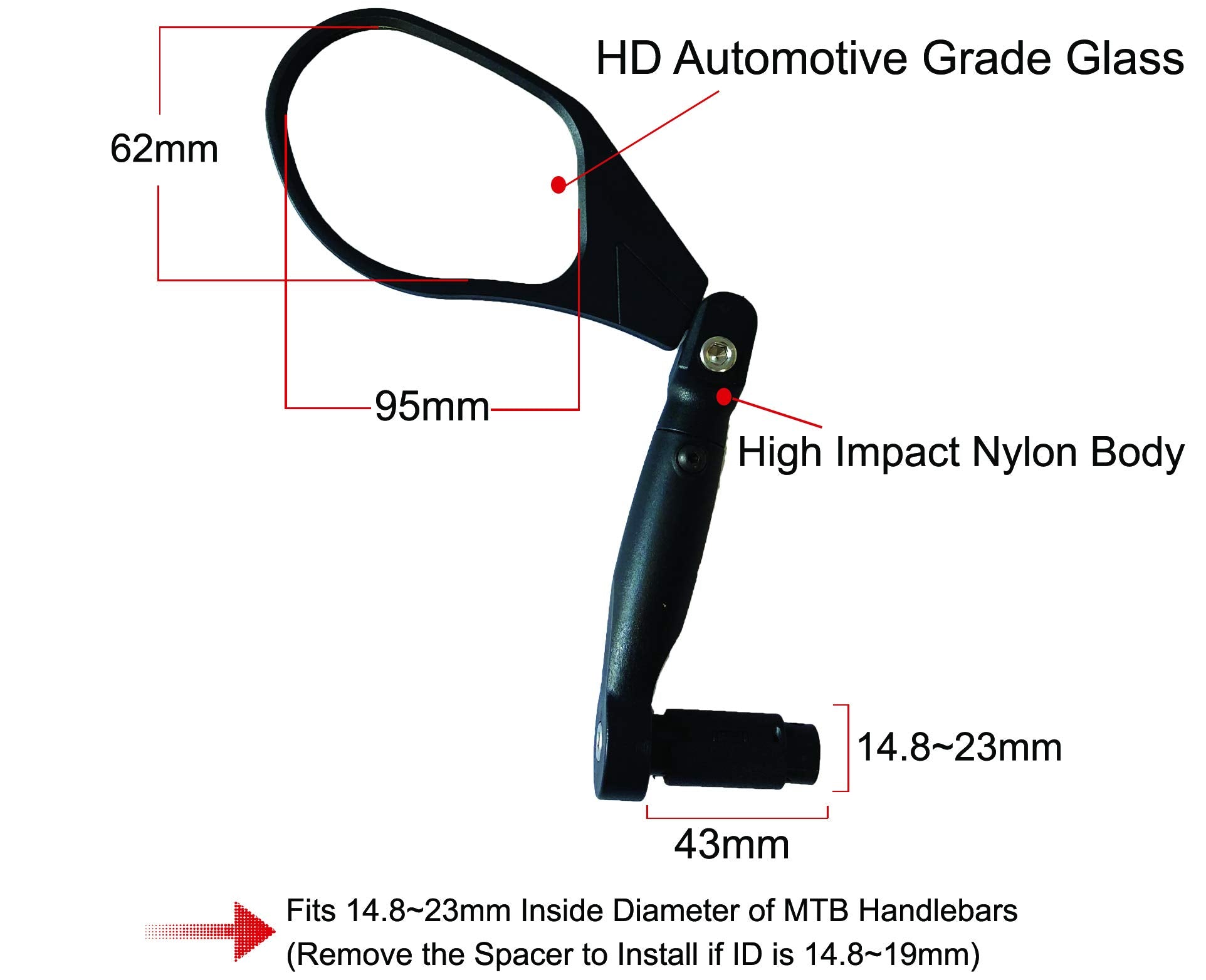 Hafny New Handlebar Bike Mirror, Hd,Blast-Resistant, Glass Lens, Reflector (Hf-M903Ls-Fr05 (Bar End Fitting Left Side, Silver Gl