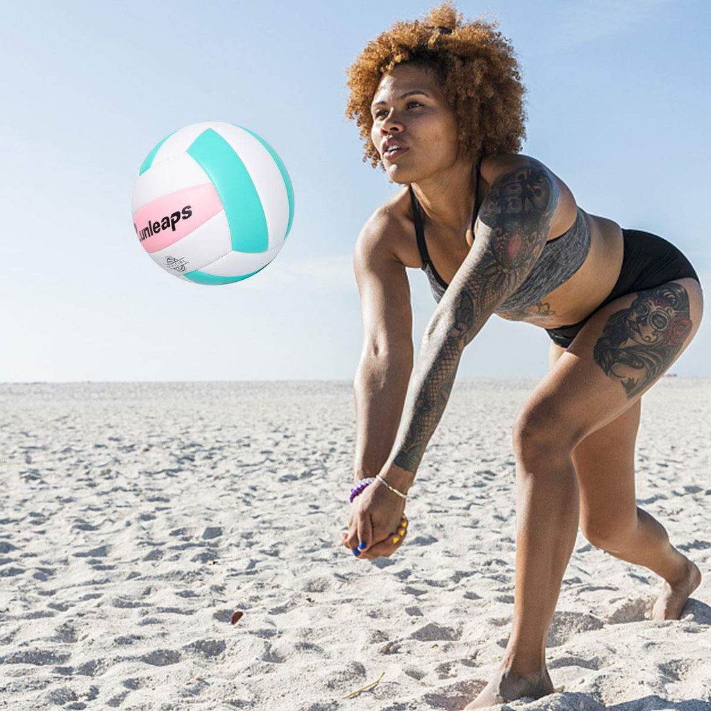 Runleaps Soft Indoor Volleyball Waterproof Volleyball Light Touch Recreational Ball For Pool Gym Indoor Outdoor (Pink/Light Blue