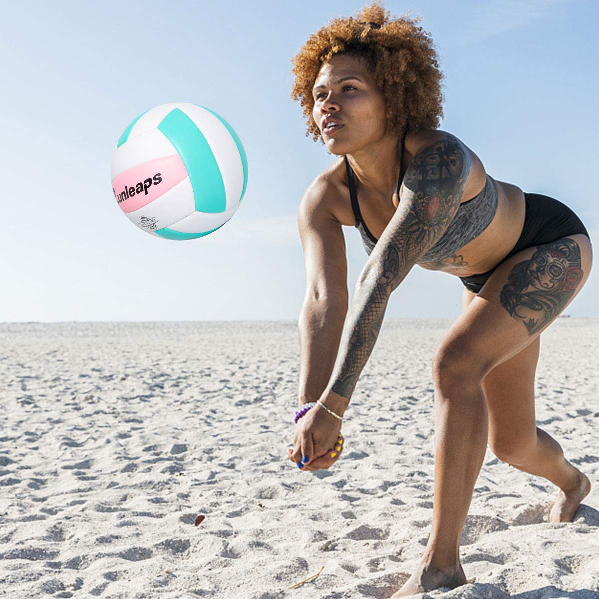 Runleaps Soft Indoor Volleyball Waterproof Volleyball Light Touch Recreational Ball For Pool Gym Indoor Outdoor (Pink/Light Blue
