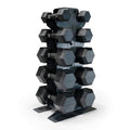 CAP 150lb Dumbbell Set with Rack, Rubber Coated Hex Free Weight Set, Vertical Storage, for Strength Training & Home Gym, Comfort