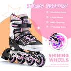 2Pm Sports Cytia Pink Girls Adjustable Illuminating Inline Skates With Light Up Wheels, Fun Flashing Beginner Roller Skates For