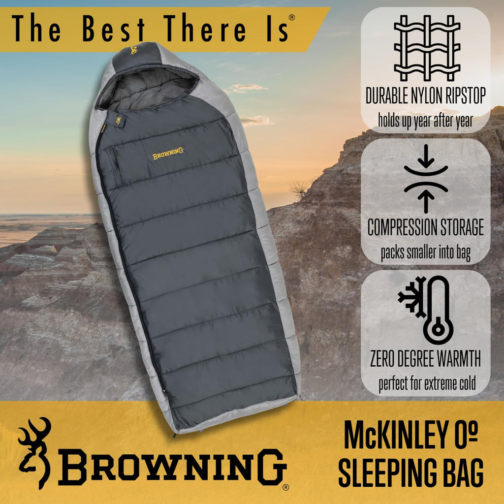 Browning Mckinley 0? Sleeping Bag - Oversize Insulated Hooded Rectangle Made With Ripstop Outer And Brushed Polyester Liner, Wit