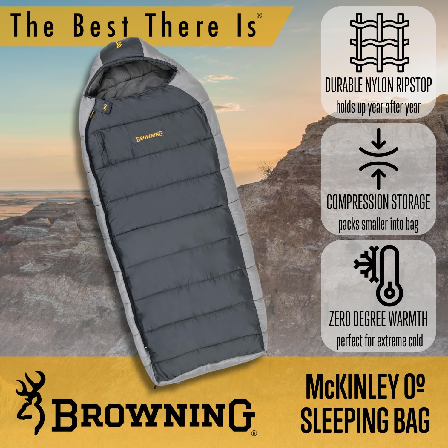 Browning Mckinley 0? Sleeping Bag - Oversize Insulated Hooded Rectangle Made With Ripstop Outer And Brushed Polyester Liner, Wit