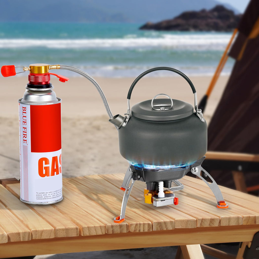Wadeo 7200W Windproof Camping Stove, Camping Gas Stove With Piezo Ignition, Two Fuel Canister Adapter, Carry Case, Portable Stov