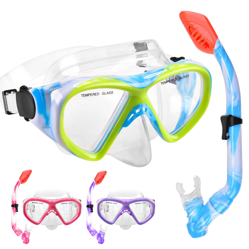 Kids Snorkel Set Dry Top Snorkeling Gear For Kids Youth Boys Girls Junior Age 5-15,Tempered Glass Swimming Diving Mask And Snork