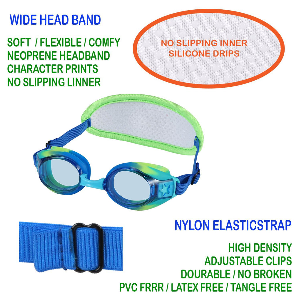 Ruigao Kids Swim Goggles Age 2-6, Toddler Goggles No Hair Pull,Child Goggles Padded Headband (1Pk - Blue Turtle)