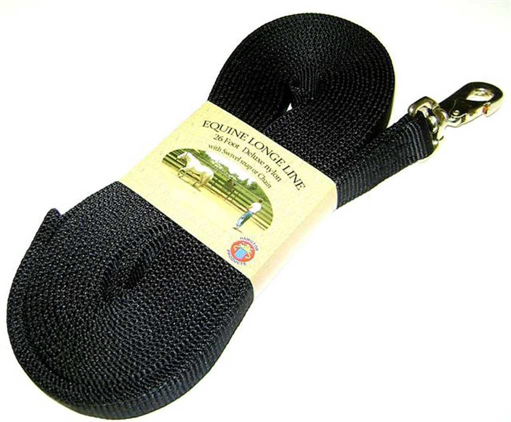 Hamilton Single Thick Nylon Horse Longe Line With Swivel Snap, 1-Inch/26-Feet, Black