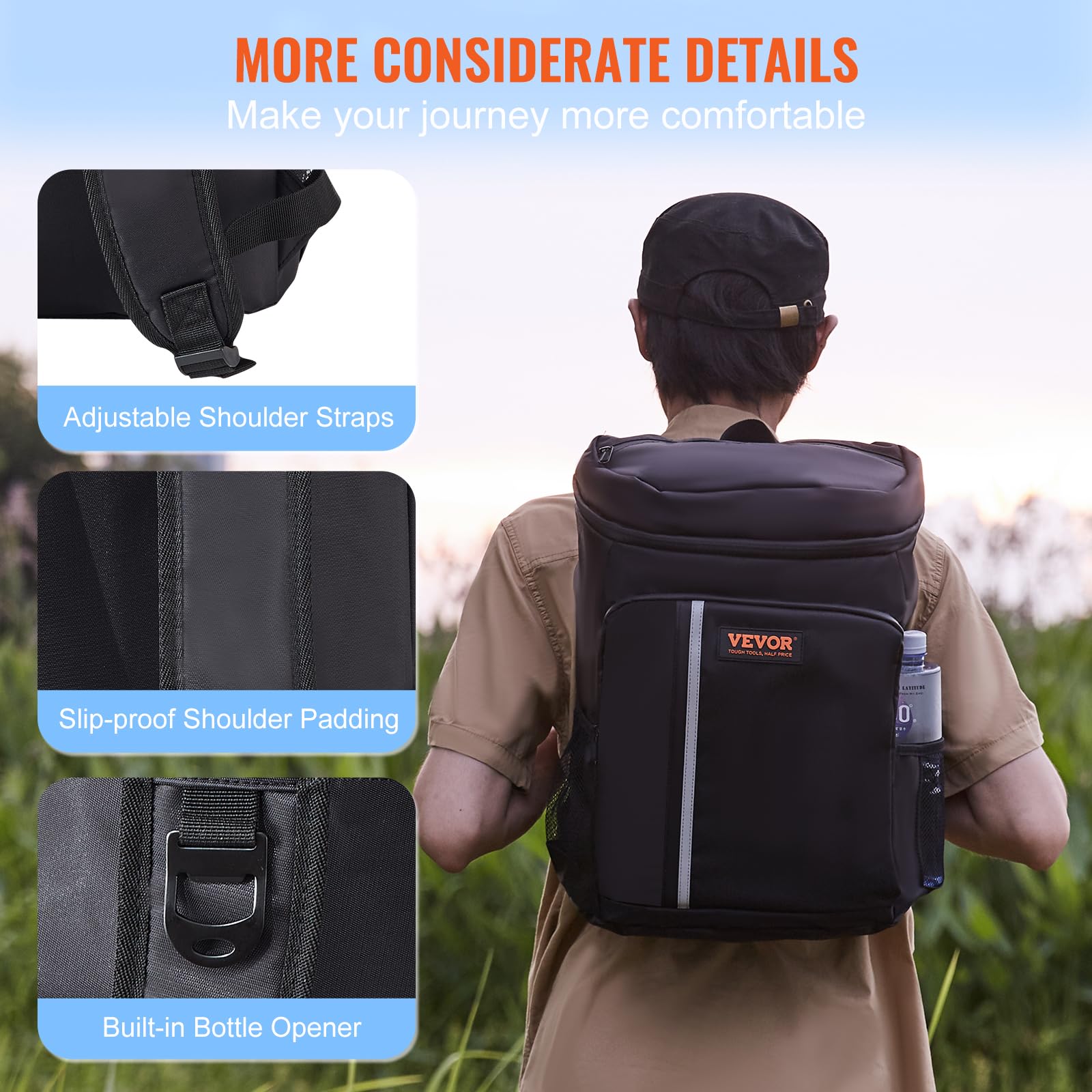 Vevor Cooler Backpack, 20L Capacity, Waterproof And Leakproof, Adjustable Shoulder Straps, Lightweight, Black