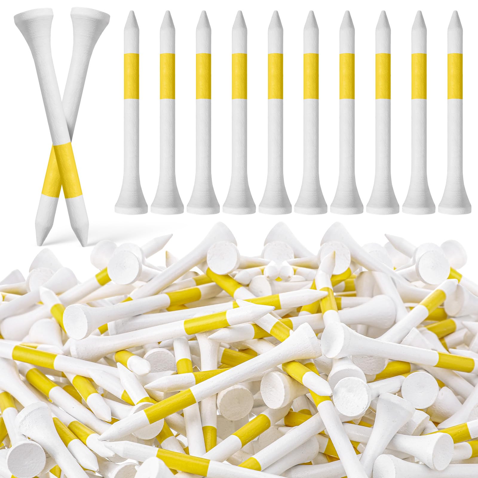 Mudder 600 Pack Golf Tees Bulk Wooden Bamboo Golf Tees Multicolor Wood for Men Balls Accessories (2-3/4 Inch,Yellow,White)