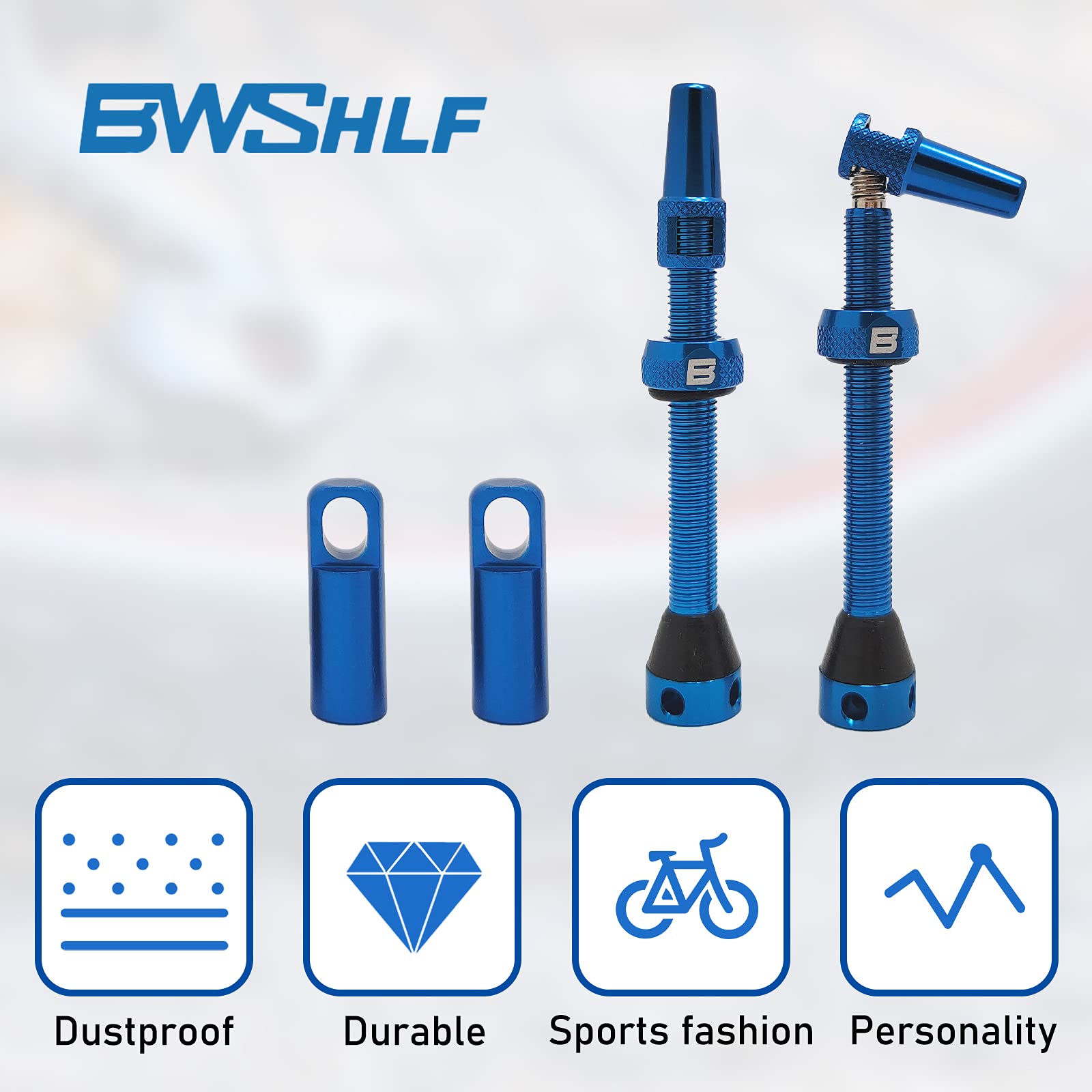 Bwshlf Blue Tubeless Presta Valve Stem 40Mm  44Mm, Super Light Alloy Presta Valve Stem Kit With Valve Core Remover Tool And Valv