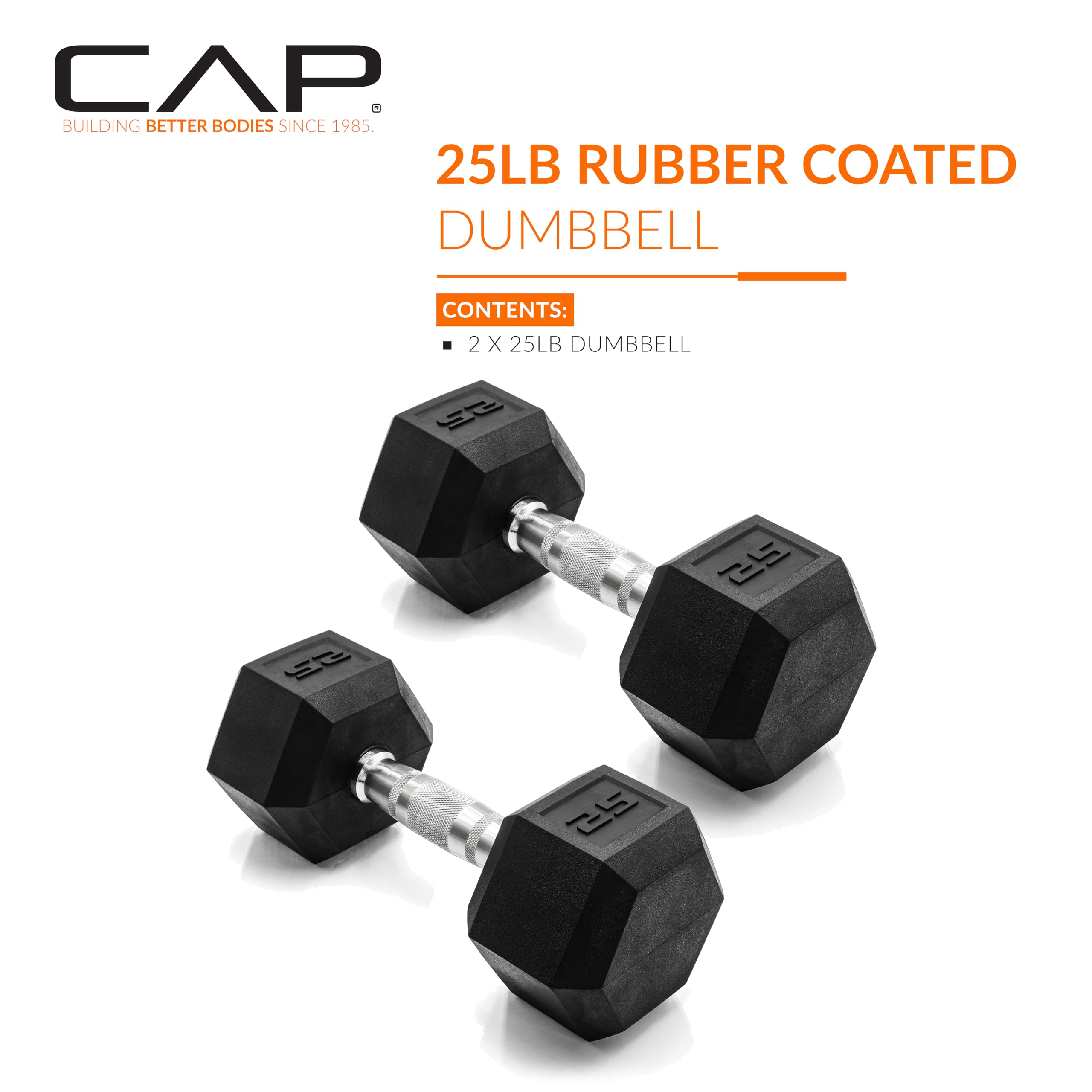Cap Barbell 50Lb Coated Hex Dumbbells, 25X2, Part Of 150Lb Set
