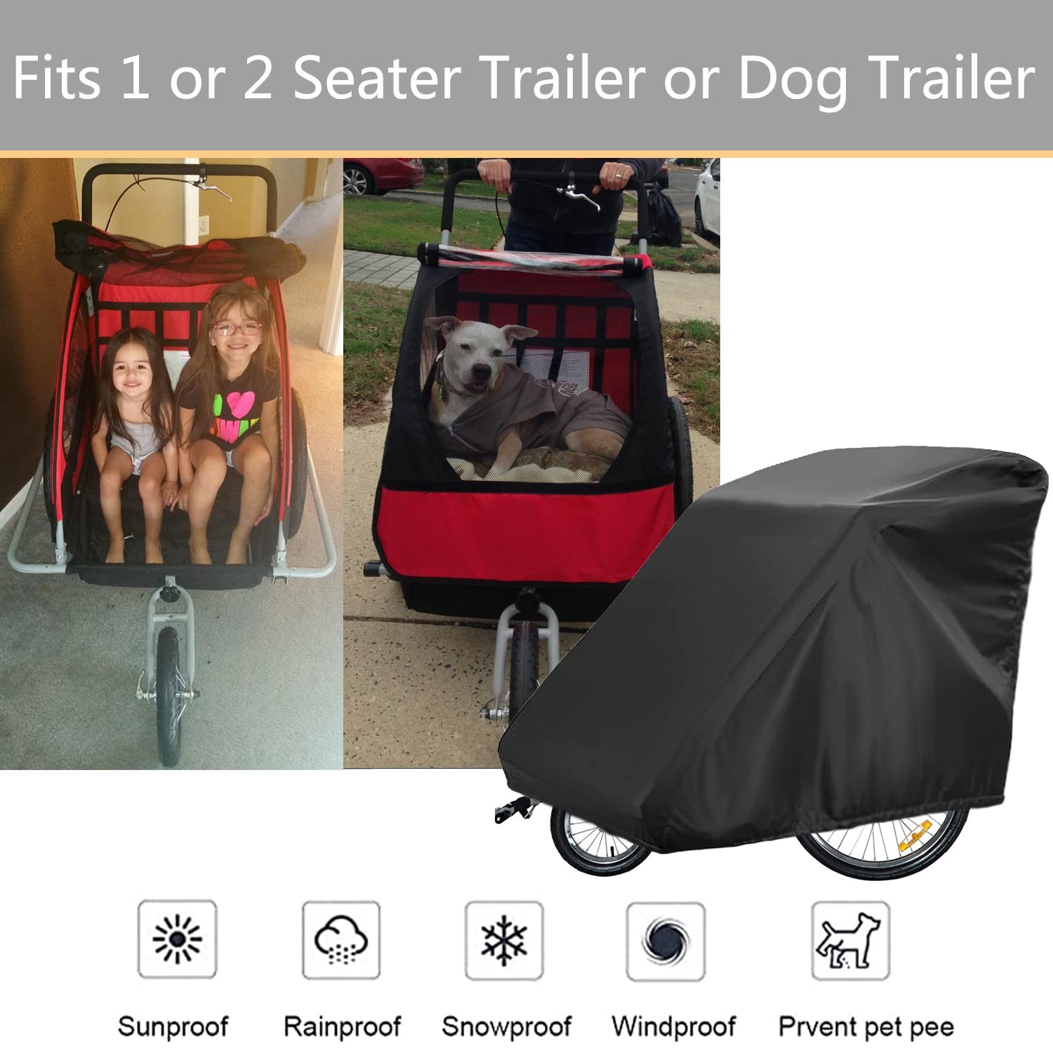 Sqodok Bicycle Trailer Cover, Waterproof Bike Trailer Storage Cover 420D Oxford Material With Pu Coating, Kid'S Pet Bike Trailer