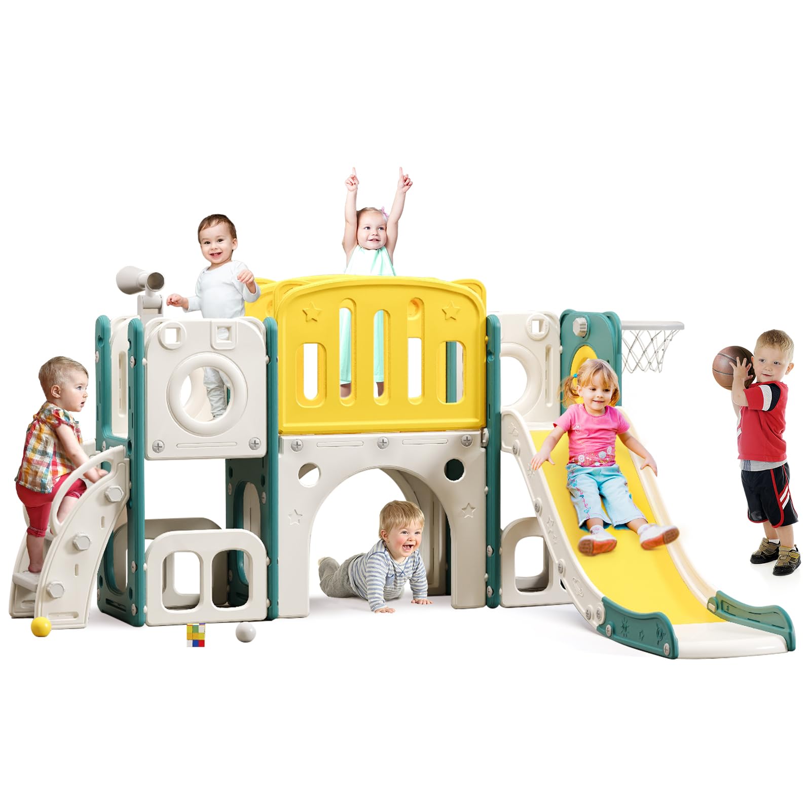 8 in 1 Toddler Slide Set, Kids Slide for Toddlers, Toddler Climber Slide PlaySet with Basketball Hoop,Outdoor Indoor Playground 