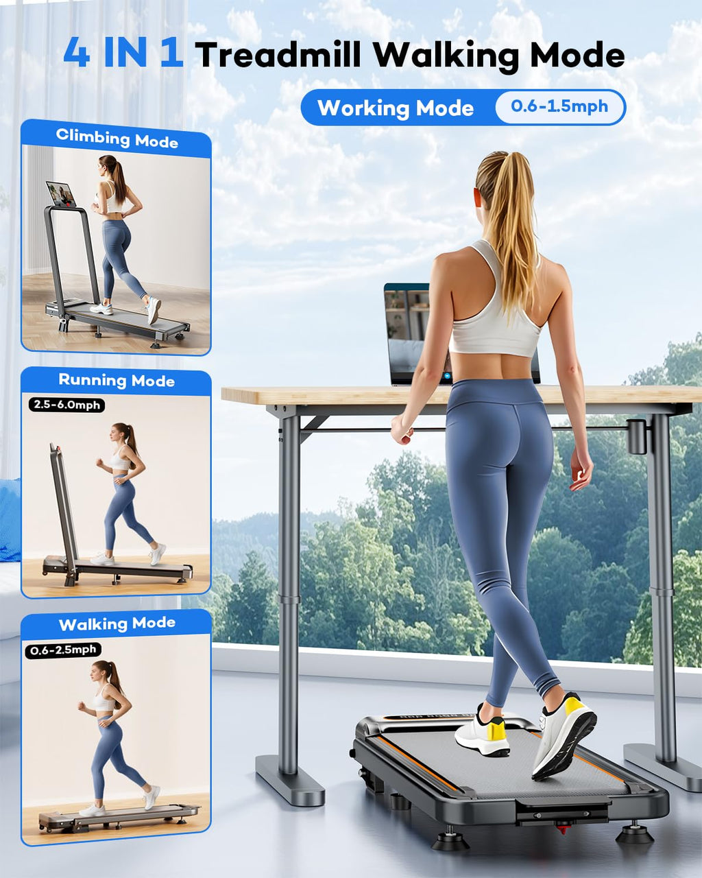 Foldable Treadmill With 10% Incline Upgrade 3.5Hp Low Noise Walking Pad Treadmill With Handle Bar Rayspace 4 In 1 Portable Under