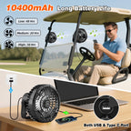 Roykaw 10400 Mah Magnetic Golf Cart Fan Portable Rechargeable Battery Powered, 24+ Hrs, W/Led Lights, Compatible With Ezgo/Club