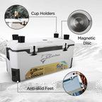 Coho 165Qt Insulated Hard Cooler With Fish Ruler, Removable Cup Holders, Magnetic Disc & Tie-Down Loops, Ice Chest For Camping,