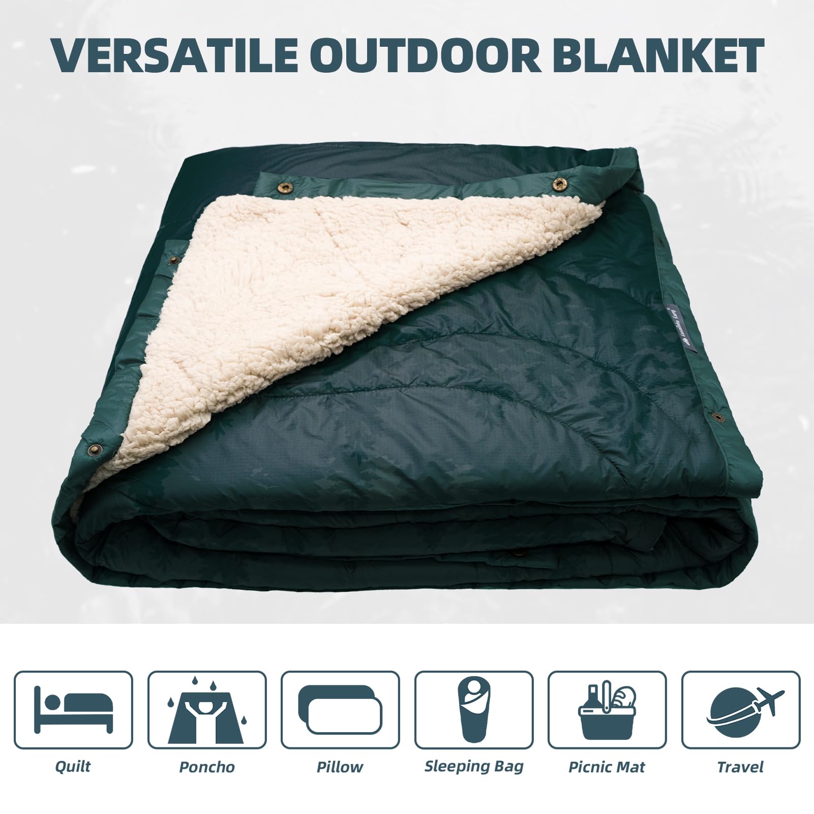 Kawagebo Kamp Outdoor Camping Blanket With Sherpa Lining, Extra Warm Thick Camp Blankets And Puffy Ultralight Soft Poncho Dwr Ca