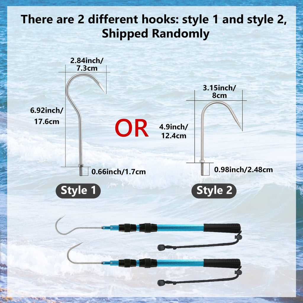 Sanlike Telescopic Fish Gaff With Stainless Sea Fishing Spear Hook Tackle, Soft Rubber Handle Aluminium Alloy Pole For Saltwater
