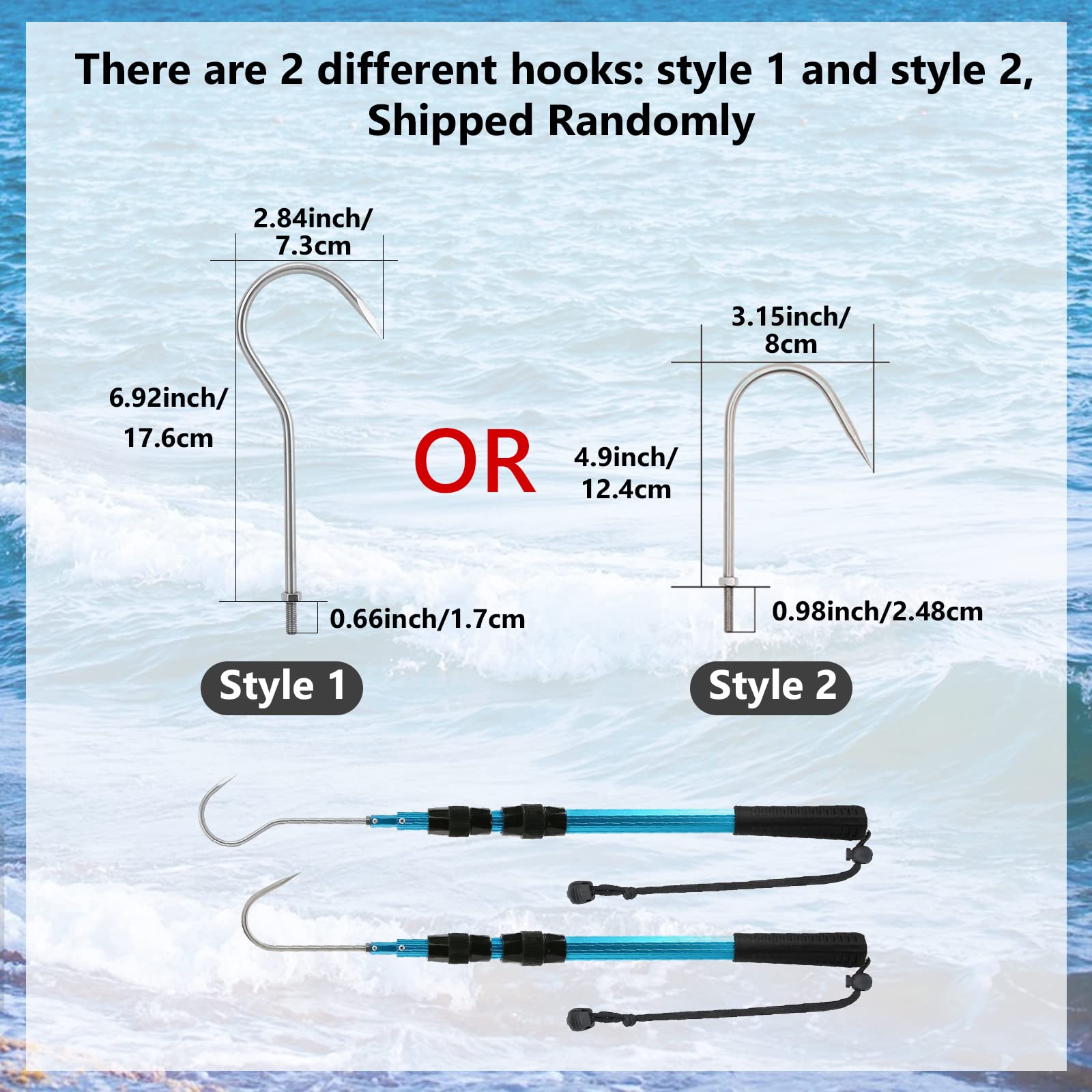 Sanlike Telescopic Fish Gaff With Stainless Sea Fishing Spear Hook Tackle, Soft Rubber Handle Aluminium Alloy Pole For Saltwater