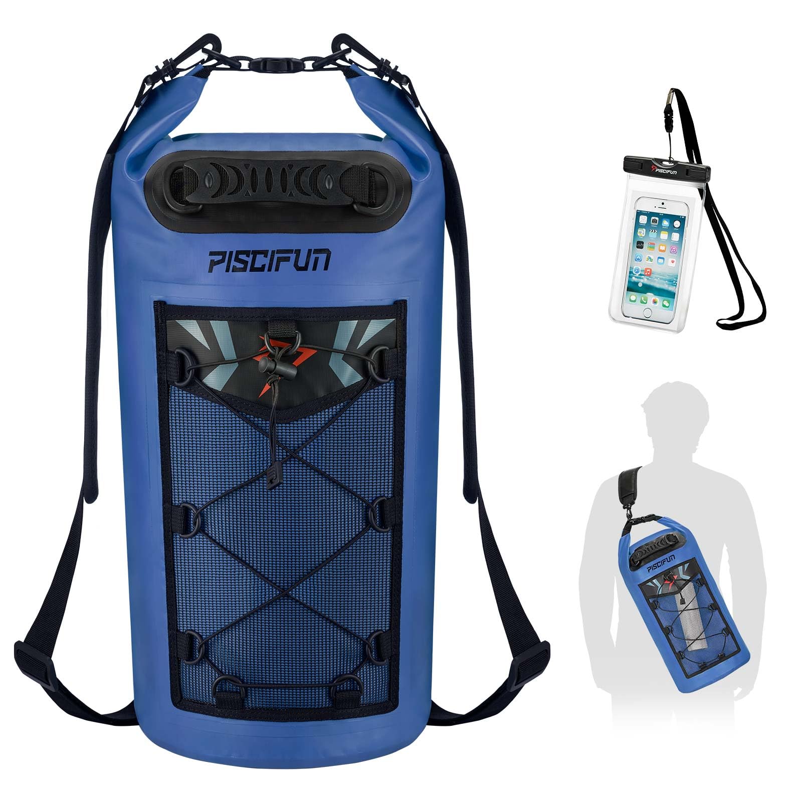 Piscifun Dry Bag, Waterproof Floating Backpack 20L with Waterproof Phone Case for Boating, Kayaking, Fishing, Sapphire Blue 20L