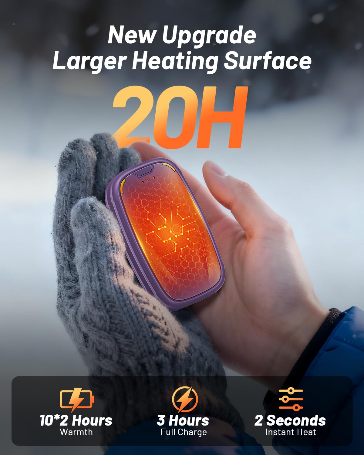 Hand Warmers Rechargeable 2 Pack, Rechargeable Hand Warmer, Pocket Portable Electric Hand Warmer, Reusable Handwarmers, A Winter