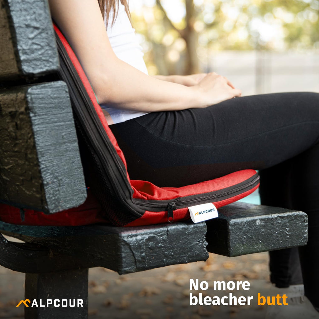 Alpcour Folding Stadium Seat - Deluxe Outdoor Camping Reclining Waterproof Cushion Chair For Bleachers - Best 6-Position Back Su