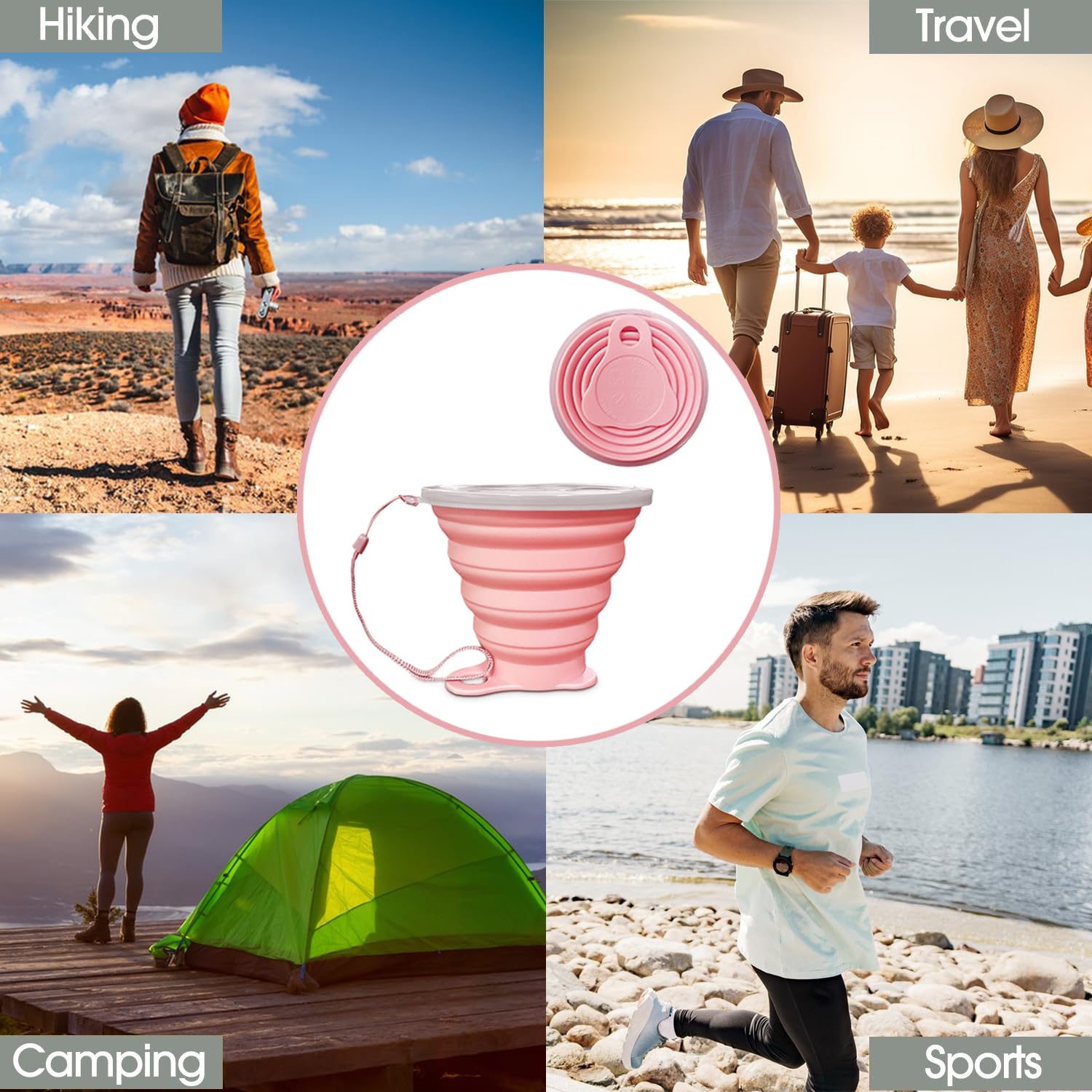 Intatikoo Silicone Collapsible Cups For Camping Travel,Small Portable Backpacking Camping Cup For Outdoor,Reusable Drinking Cup