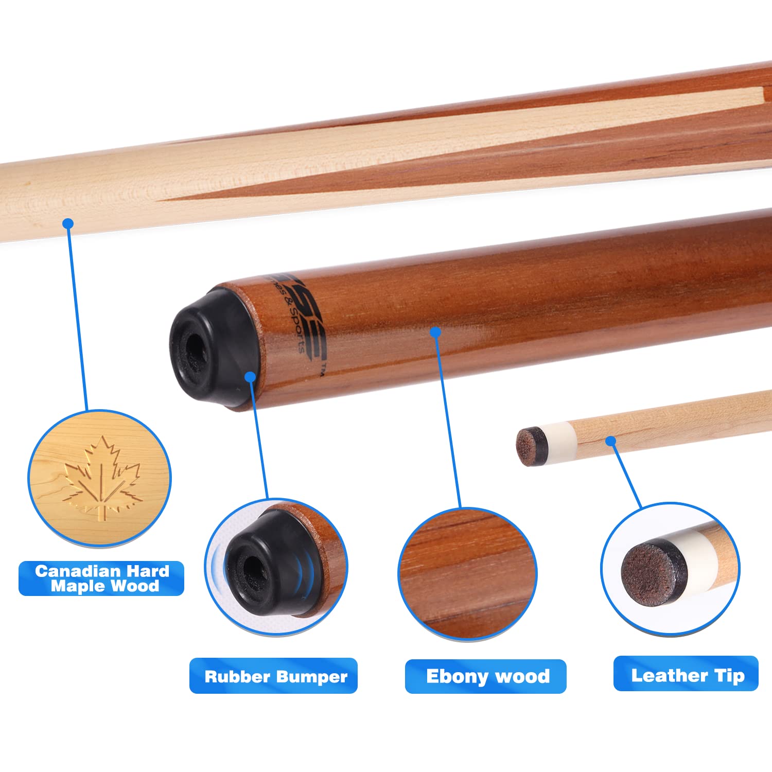 Gse 36'' 1-Piece Canadian Maple Shorty Billiard Pool Cue Sticks, Hardwood Billiard House Bar Pool Cue (36-Inch)