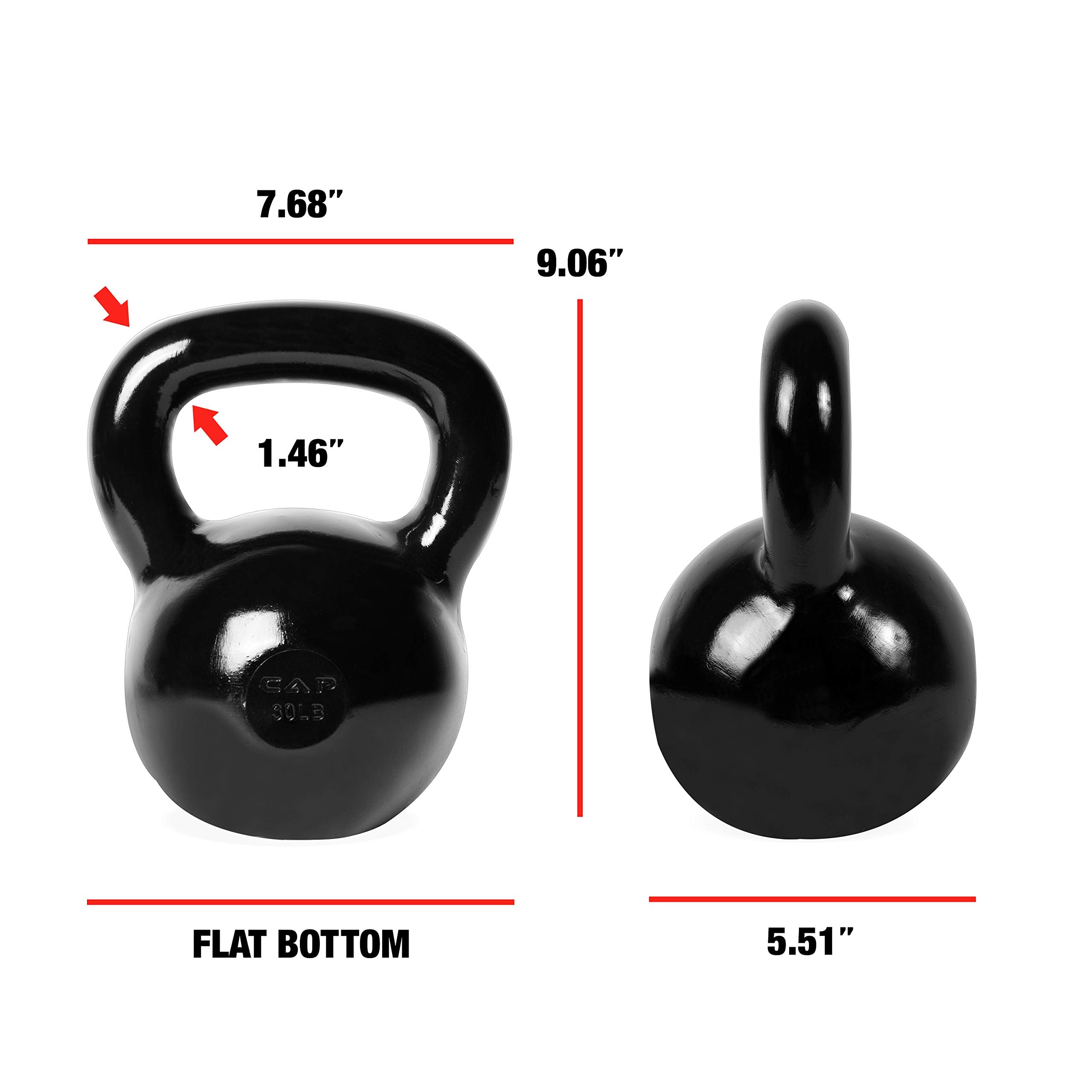 Cap Barbell Black Enamel Coated Cast Iron Kettlebell, 30 Lb