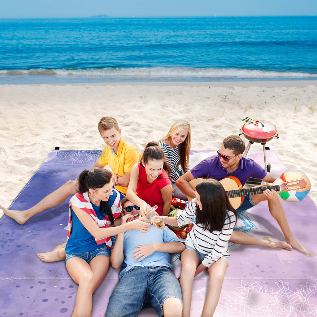 Mxicnc Sandfree Beach Blanket Waterproof Portable Lightweight Picnic Mat Oversized Extra Large 79''83'' Blanket For 4-7 Adults F