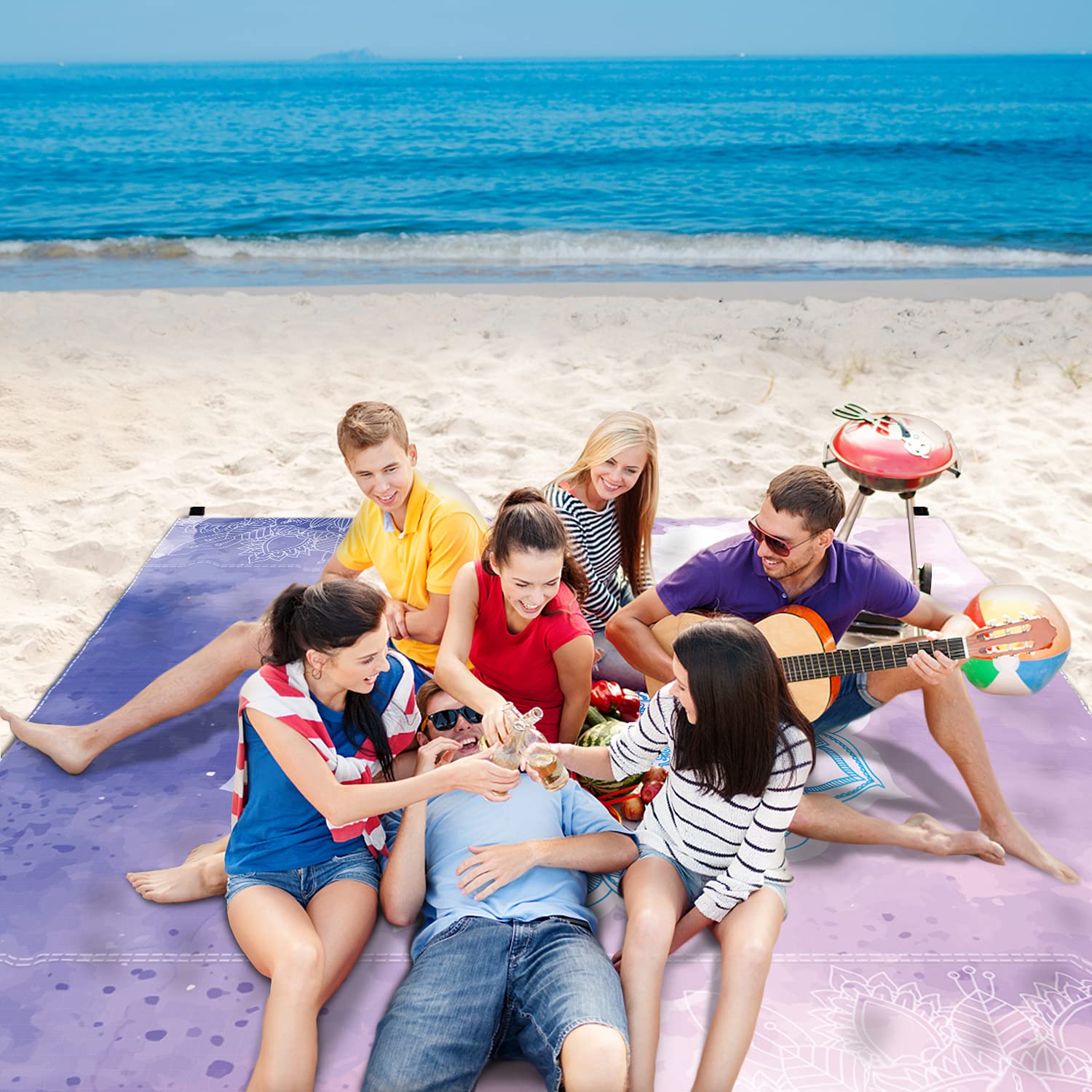 Mxicnc Sandfree Beach Blanket Waterproof Portable Lightweight Picnic Mat Oversized Extra Large 79''83'' Blanket For 4-7 Adults F