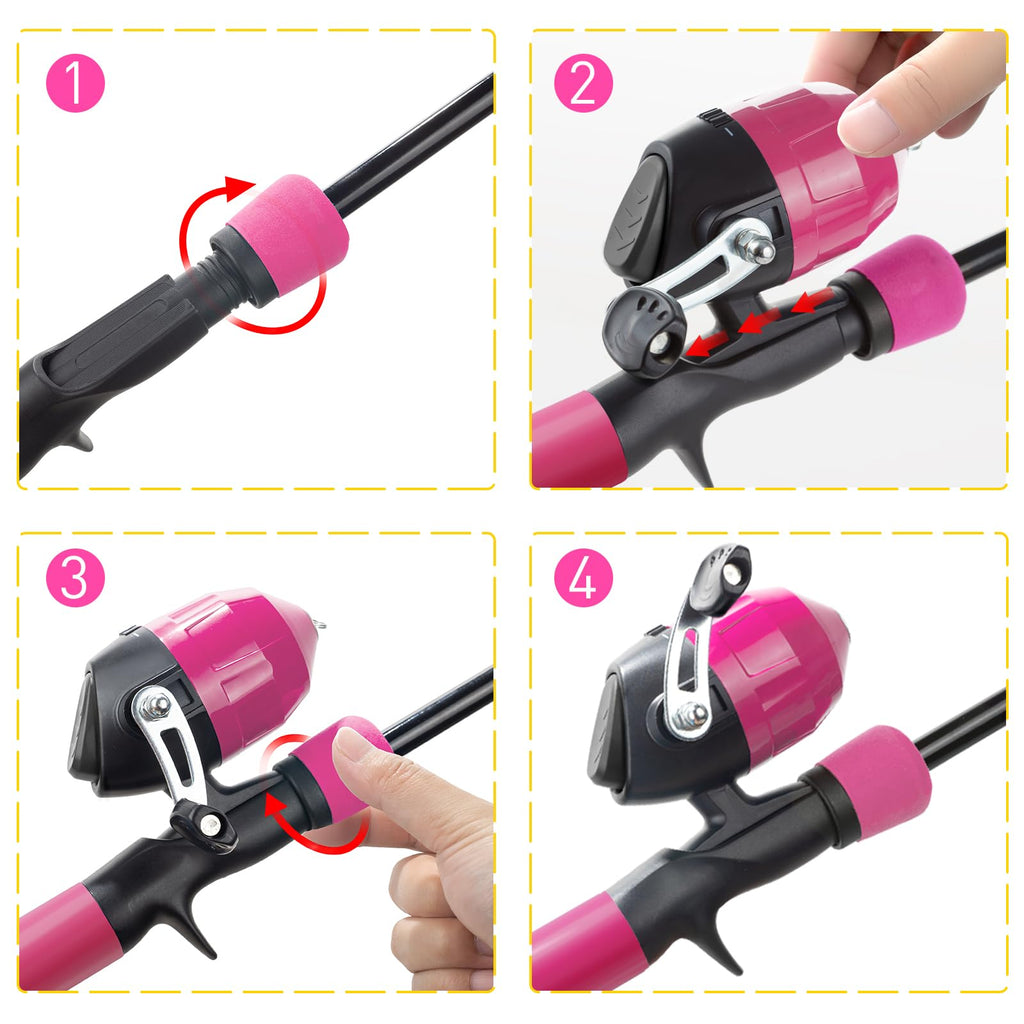Kids Fishing Pole Kit, 59'' Telescopic Rod And Reel Beginner Combo With Spincast Reel,Tackle Box, Carrier Bag,Fishing Gear For B