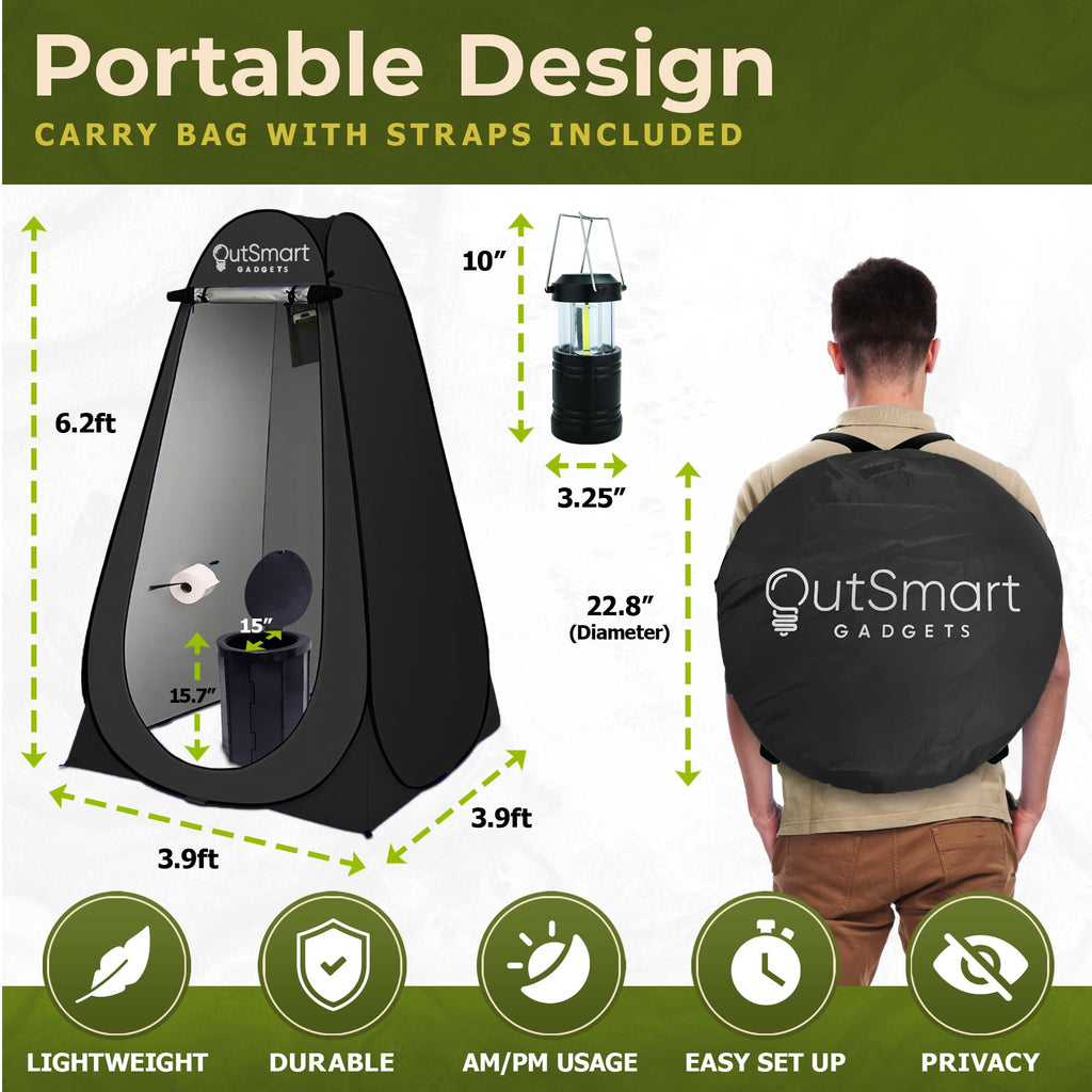 Outsmart Gadgets Outdoor Camping Toilet With Pop-Up Privacy Tent And Night Lantern, Portable Toilet Set For Comfortable Camping